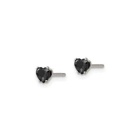 Stainless Steel Heart Stud Earrings with Cubic Zirconia, Gothic Style for Women