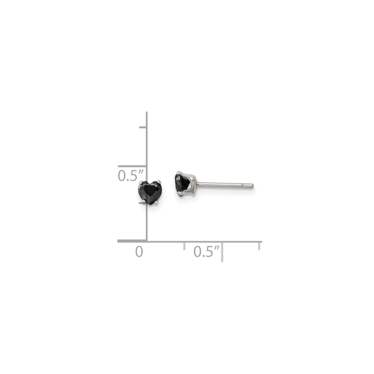 Stainless Steel Heart Stud Earrings with Cubic Zirconia, Gothic Style for Women