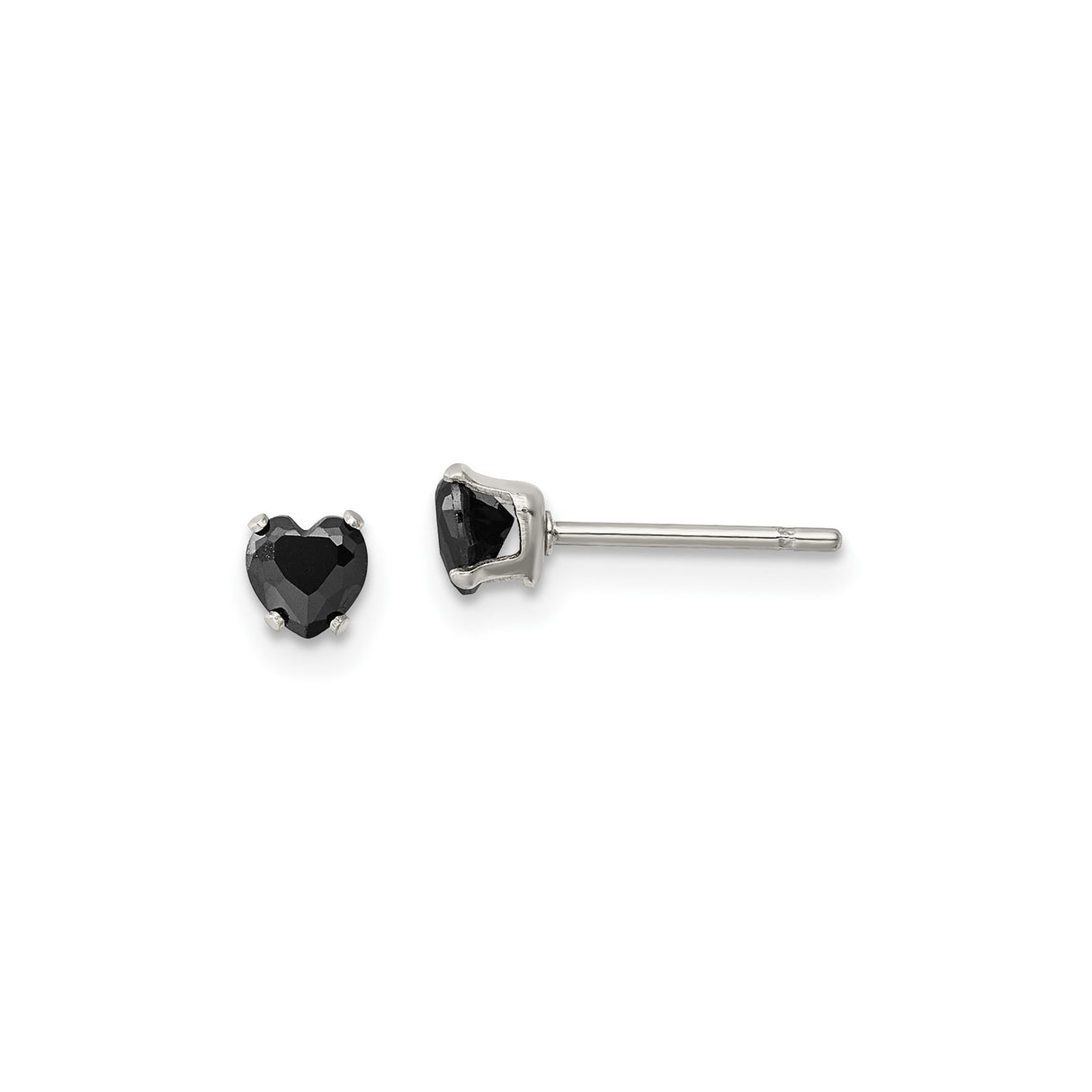 Stainless Steel Heart Stud Earrings with Cubic Zirconia, Gothic Style for Women