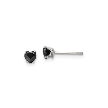 Stainless Steel Heart Stud Earrings with Cubic Zirconia, Gothic Style for Women
