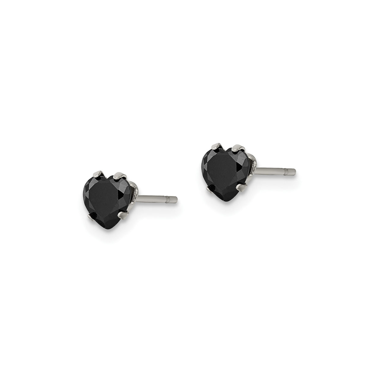 Stainless Steel Heart Stud Earrings with Cubic Zirconia, Prong Set Modern Minimalist Design