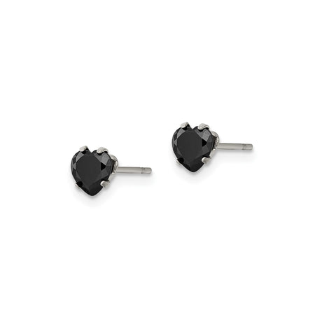 Stainless Steel Heart Stud Earrings with Cubic Zirconia, Prong Set Modern Minimalist Design