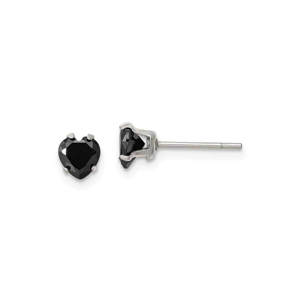 Stainless Steel Heart Stud Earrings with Cubic Zirconia, Prong Set Modern Minimalist Design
