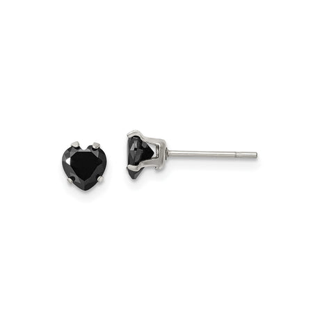 Stainless Steel Heart Stud Earrings with Cubic Zirconia, Prong Set Modern Minimalist Design