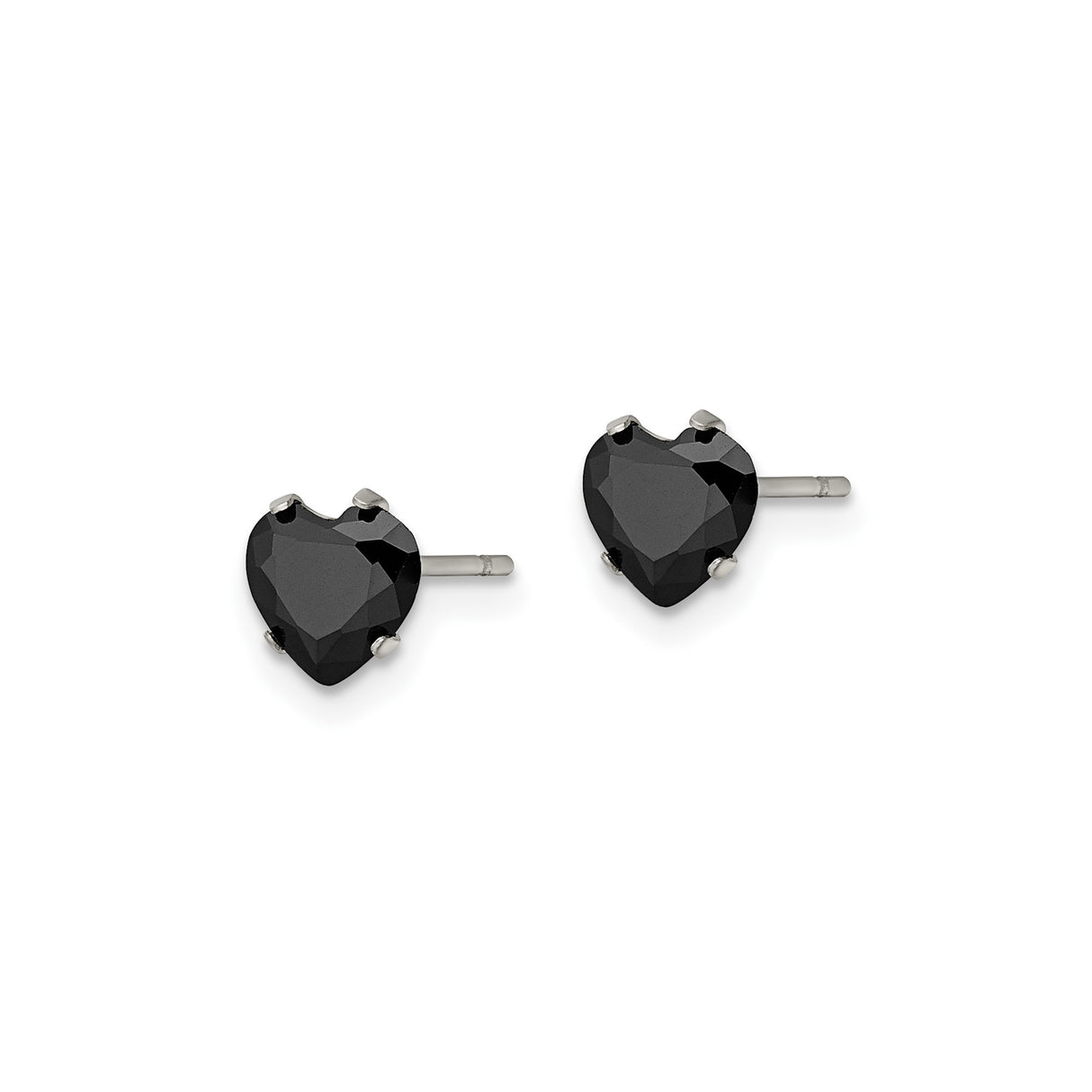 Stainless Steel Heart Stud Earrings with Cubic Zirconia, Modern Minimalist Design