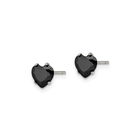 Stainless Steel Heart Stud Earrings with Cubic Zirconia, Modern Minimalist Design