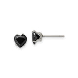Stainless Steel Heart Stud Earrings with Cubic Zirconia, Modern Minimalist Design