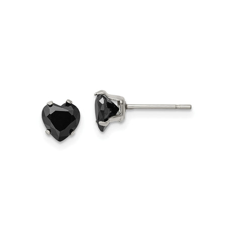 Stainless Steel Heart Stud Earrings with Cubic Zirconia, Modern Minimalist Design