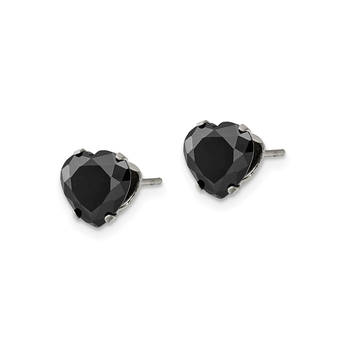 Stainless Steel Heart Shaped Stud Earrings with Cubic Zirconia, Minimalist Black Design for Women