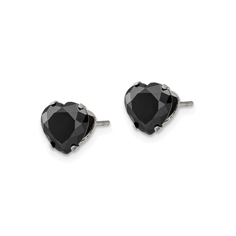 Stainless Steel Heart Shaped Stud Earrings with Cubic Zirconia, Minimalist Black Design for Women
