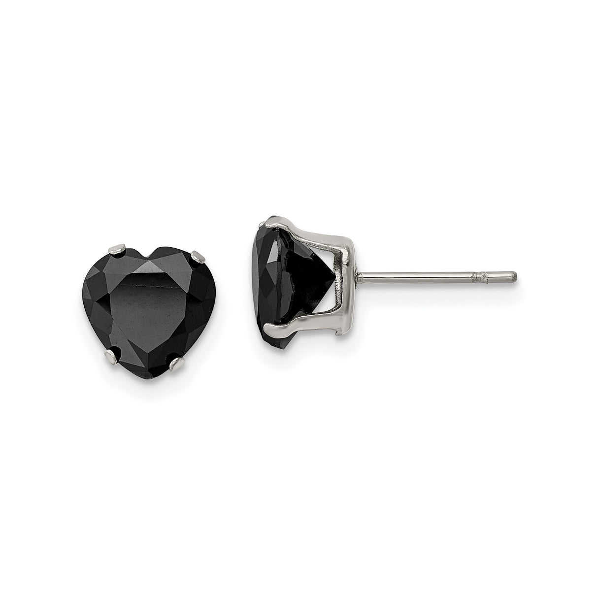 Stainless Steel Heart Shaped Stud Earrings with Cubic Zirconia, Minimalist Black Design for Women