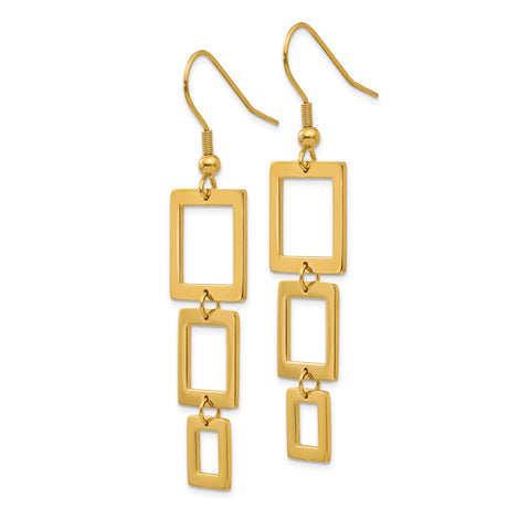 Stainless Steel Dangle Earrings with Linked Open Square Design, Gold Tone Geometric Style