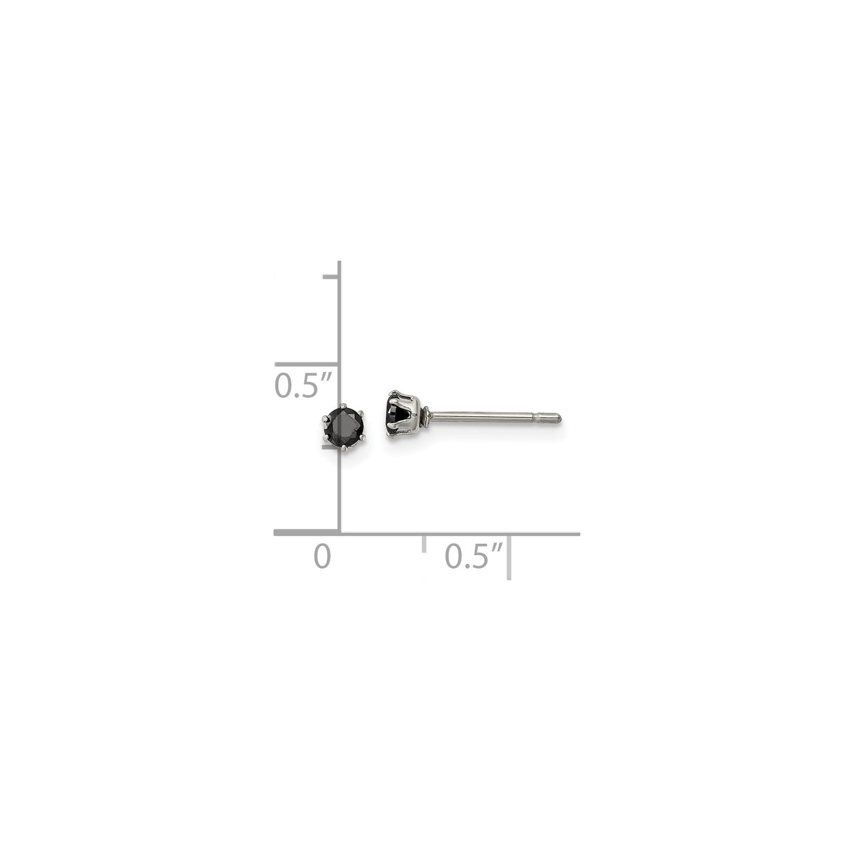 Stainless Steel Stud Earrings with Black Cubic Zirconia, Six-Prong Modern Unisex Design
