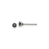 Stainless Steel Stud Earrings with Black Cubic Zirconia, Six-Prong Modern Unisex Design