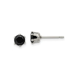 Stainless Steel Stud Earrings with Round Cut Black Cubic Zirconia, Minimalist Unisex Style