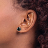 Stainless Steel Stud Earrings with Round Cut Black Cubic Zirconia in Six Prong Setting