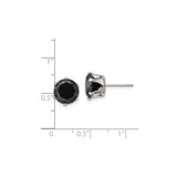 Stainless Steel Stud Earrings with Black Cubic Zirconia, Six Prong Setting, Modern Gothic Style
