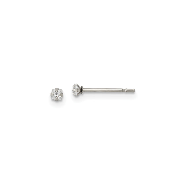 Stainless Steel Stud Earrings with Cubic Zirconia, Six Prong Setting, Hypoallergenic Design