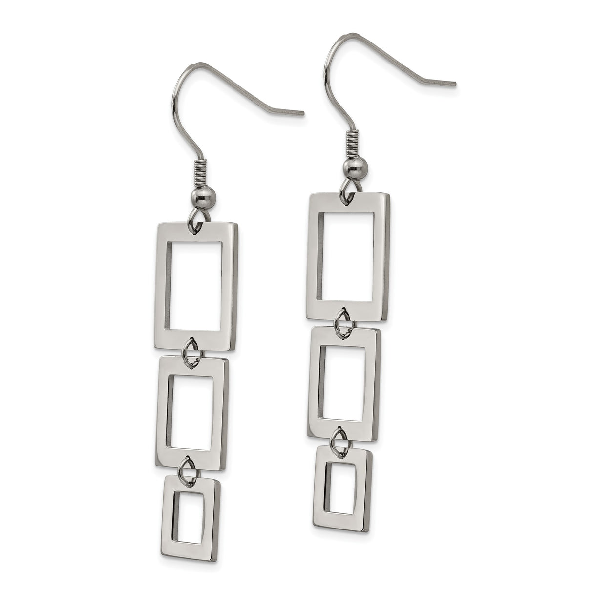 Stainless Steel Drop Earrings with Three Square Links, Modern Geometric Dangle Style for Women