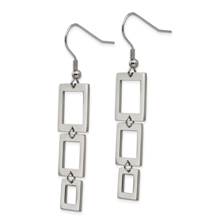 Stainless Steel Drop Earrings with Three Square Links, Modern Geometric Dangle Style for Women