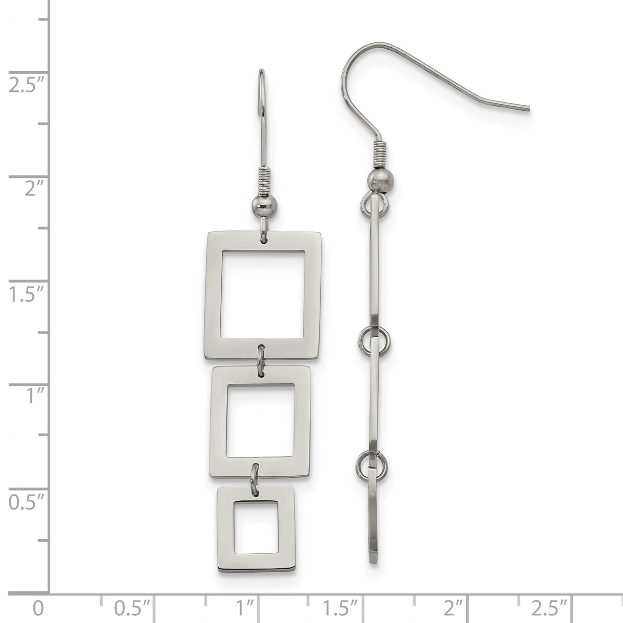 Stainless Steel Drop Earrings with Three Square Links, Modern Geometric Dangle Style for Women