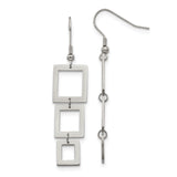 Stainless Steel Drop Earrings with Three Square Links, Modern Geometric Dangle Style for Women