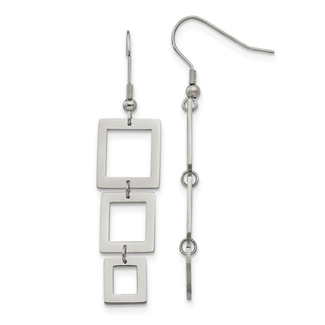 Stainless Steel Drop Earrings with Three Square Links, Modern Geometric Dangle Style for Women