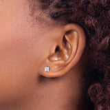 Stainless Steel Stud Earrings with Clear Square Cut Cubic Zirconia, Minimalist Design