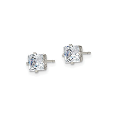 Stainless Steel Stud Earrings with Square Cut Cubic Zirconia, Classic Minimalist Design