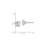Stainless Steel Stud Earrings with Square Cubic Zirconia, Polished Four-Prong Setting