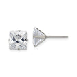 Stainless Steel Stud Earrings with Princess Cut Cubic Zirconia, Modern Prong Mount Design