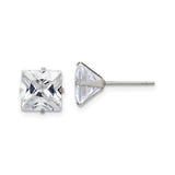 Stainless Steel Stud Earrings with Princess Cut Cubic Zirconia, Modern Prong Mount Design