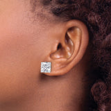 Stainless Steel Square CZ Stud Earrings Four Prong Setting