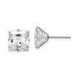 Womens Stainless Steel Square Cubic Zirconia Stud Earrings with Four Prong Setting, High Polish Clear Stones, Lightweight Modern Steel Jewelry for Everyday Wear, Formal Events, or Office Looks