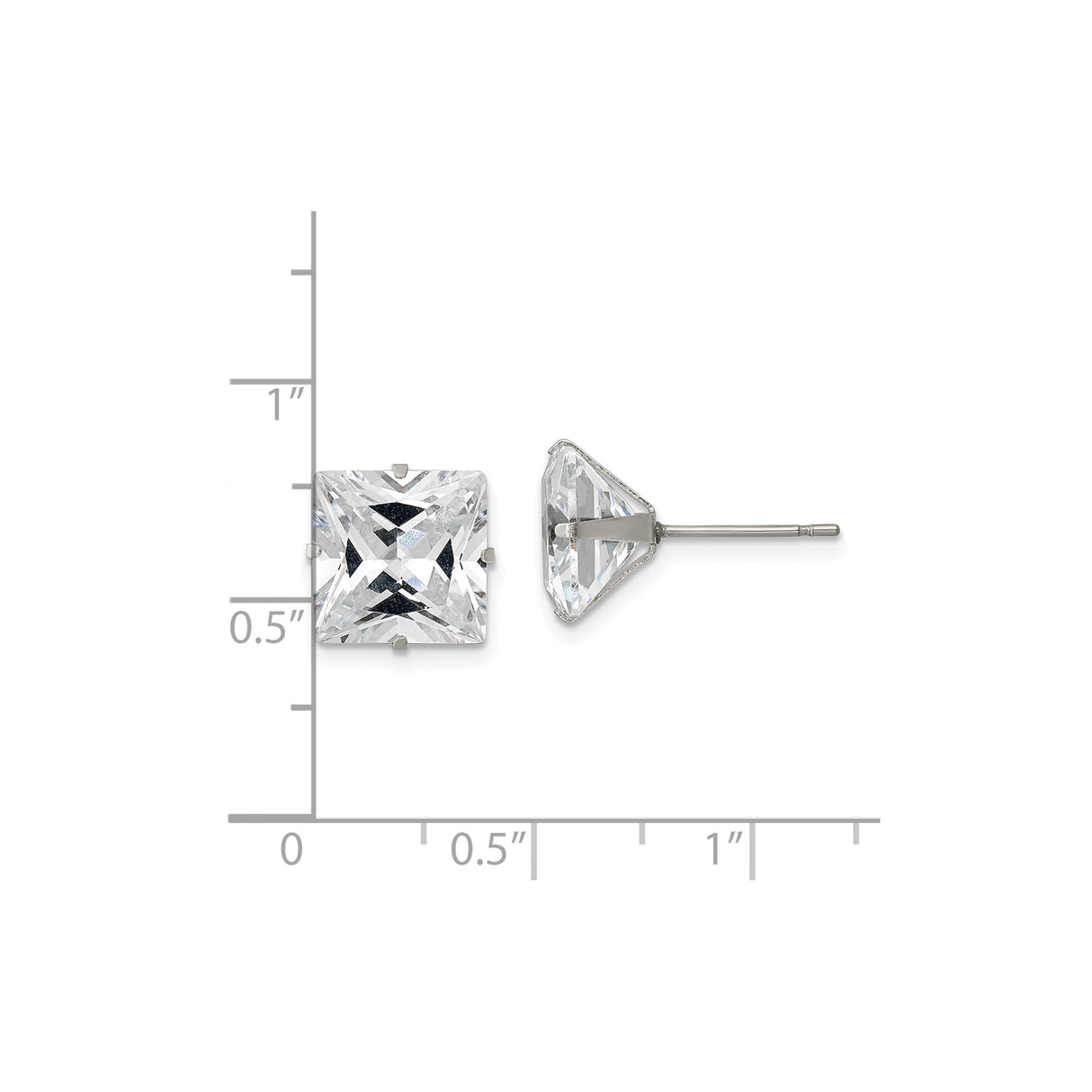 Stainless Steel Stud Earrings with Large Square Cubic Zirconia, Minimalist Modern Design