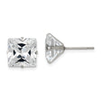 Stainless Steel Stud Earrings with Large Square Cubic Zirconia, Minimalist Modern Design