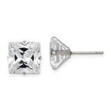 Stainless Steel Stud Earrings with Large Square Cubic Zirconia, Minimalist Modern Design
