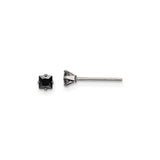 Stainless Steel Stud Earrings with Black Cubic Zirconia, Square Cut, Gothic Punk Style
