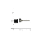 Stainless Steel Stud Earrings with Black Cubic Zirconia, Square Cut, Modern Unisex Design