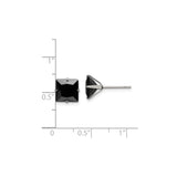 Stainless Steel Square Stud Earrings with Black Cubic Zirconia, Modern Minimalist Design