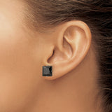 Stainless Steel Stud Earrings with Black Cubic Zirconia, Square Four-Prong Gothic Style
