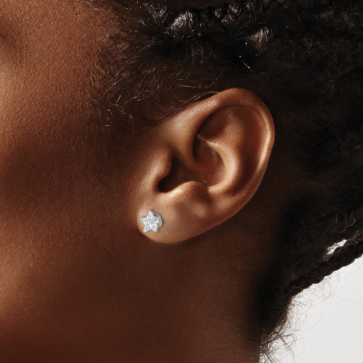 Stainless Steel Star Shaped Stud Earrings with Cubic Zirconia Center, Hypoallergenic Jewelry for Women