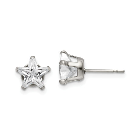 Stainless Steel Star Stud Earrings with Cubic Zirconia, Minimalist Hypoallergenic Design