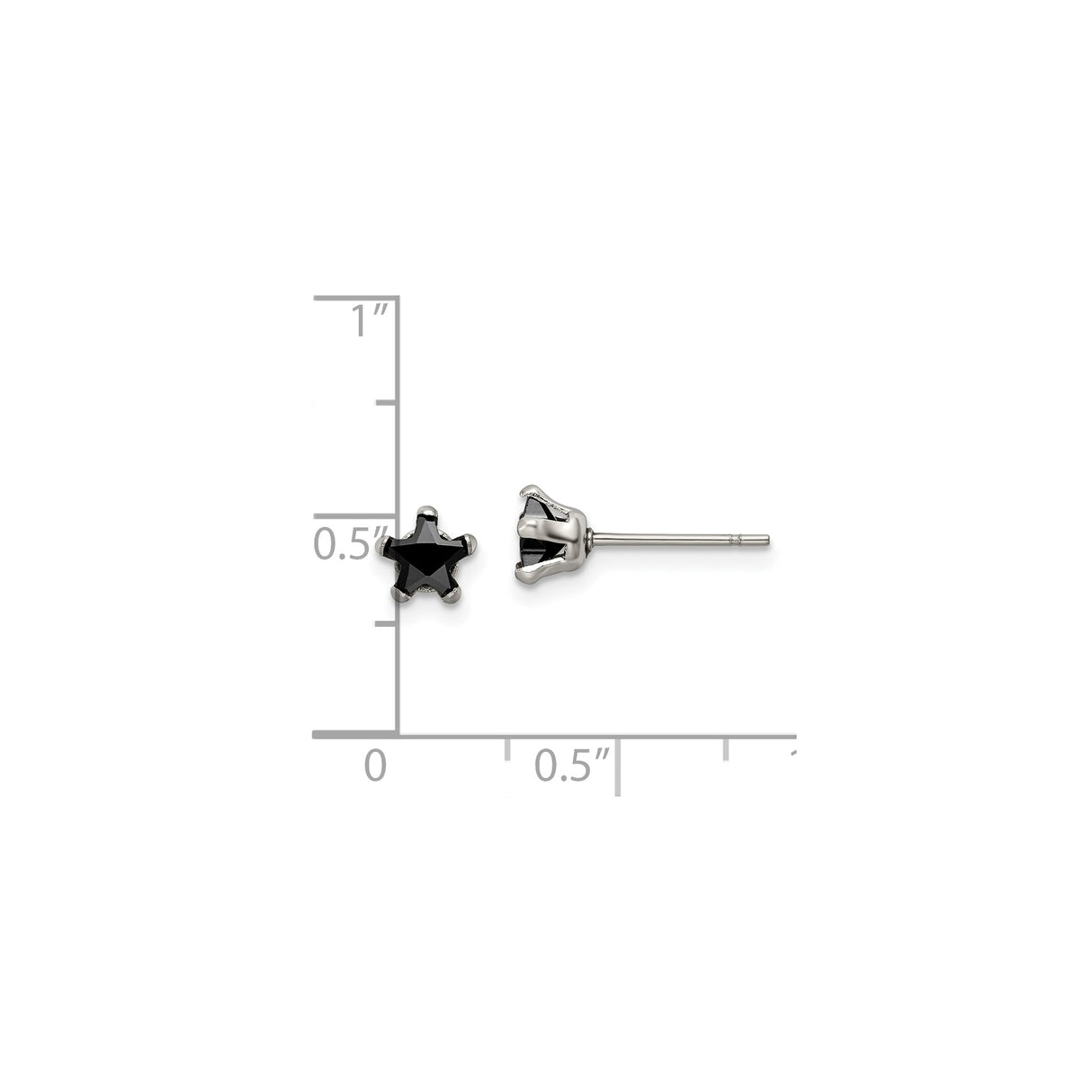 Stainless Steel Star Shaped Stud Earrings with Cubic Zirconia Centerpiece