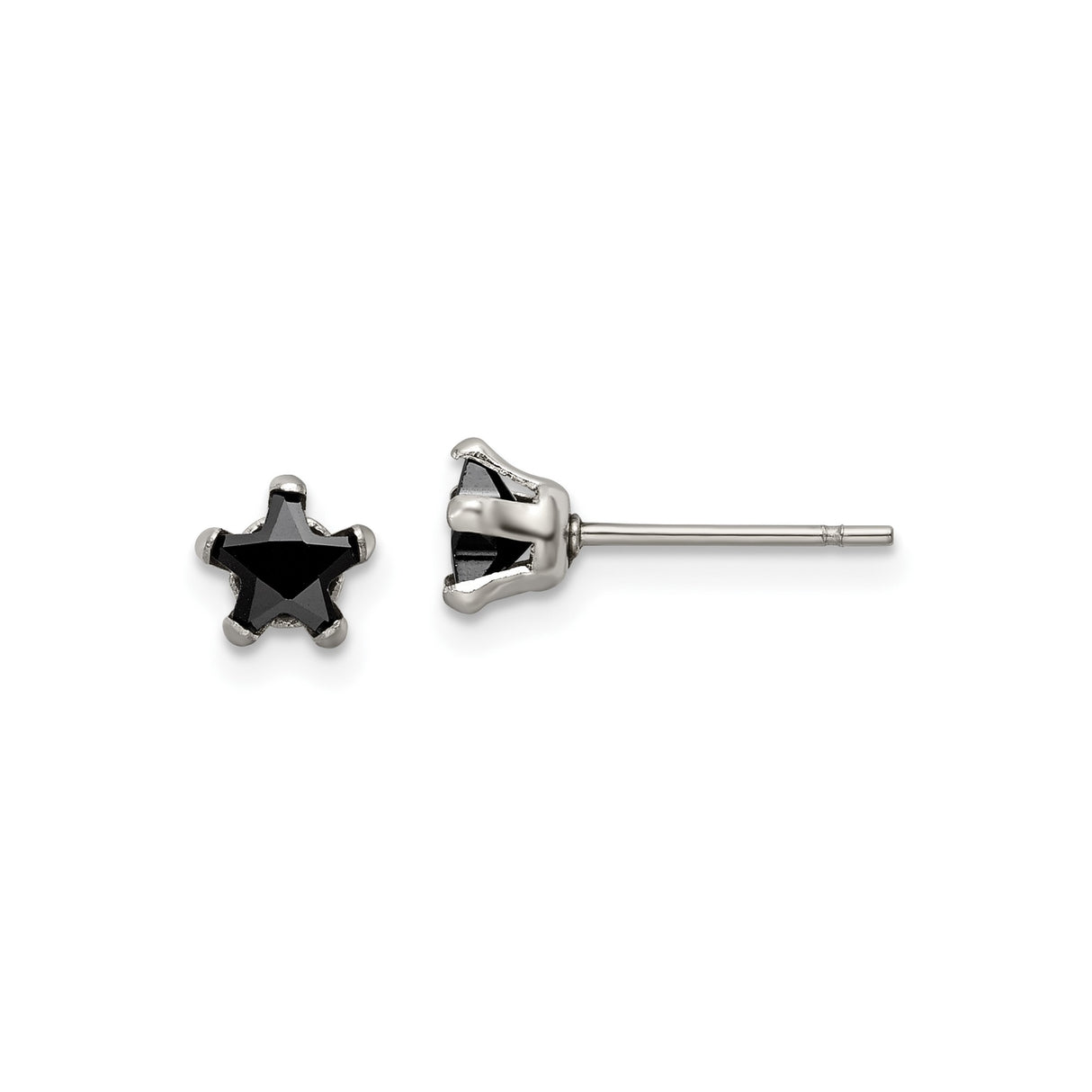 Stainless Steel Star Shaped Stud Earrings with Cubic Zirconia Centerpiece