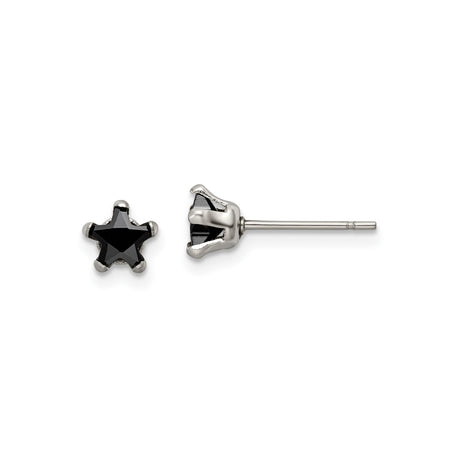 Stainless Steel Star Shaped Stud Earrings with Cubic Zirconia Centerpiece