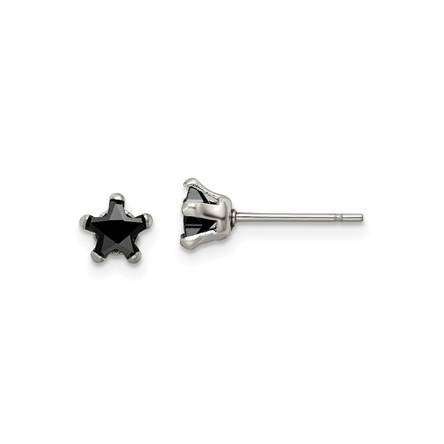 Stainless Steel Star Shaped Stud Earrings with Cubic Zirconia Centerpiece