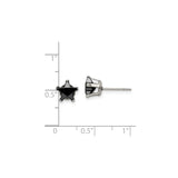 Stainless Steel Star Shaped Stud Earrings with Faceted Black Cubic Zirconia