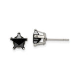 Stainless Steel Star Shaped Stud Earrings with Faceted Black Cubic Zirconia