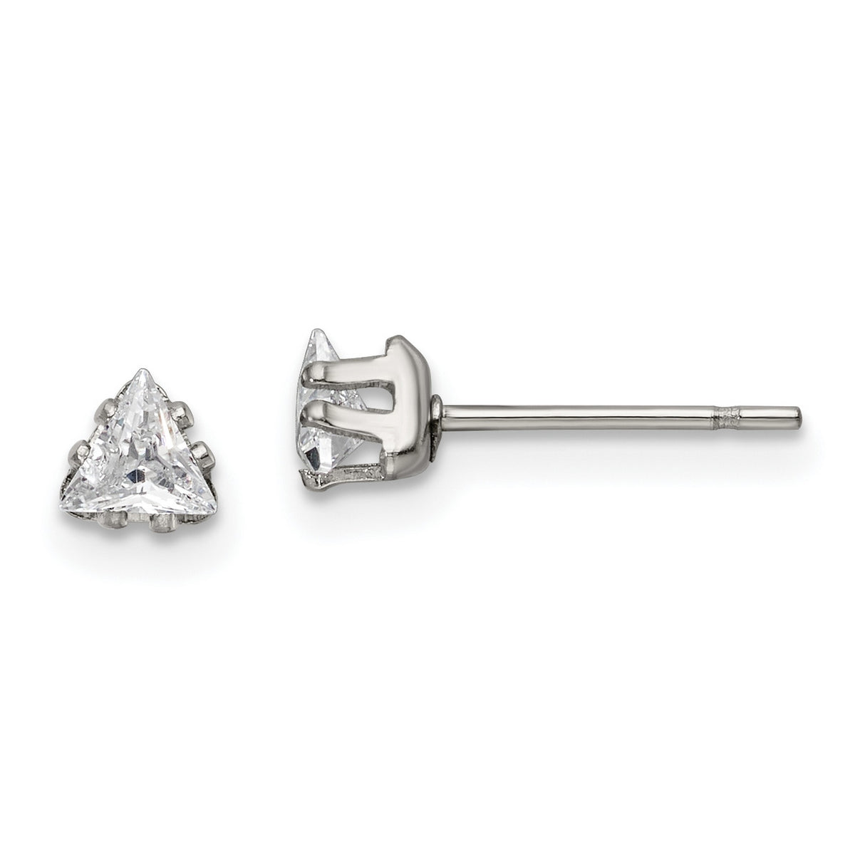 Stainless Steel Triangle Stud Earrings with Cubic Zirconia, Minimalist Geometric Design